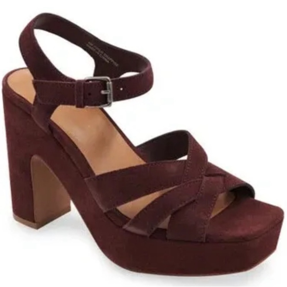 Splendid Piper platform heeled sandals in Raisin ankle straps leather